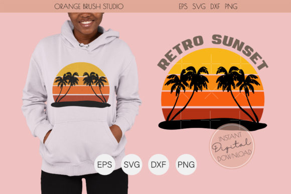 Palm Trees Retro Sunset SVG Cut File